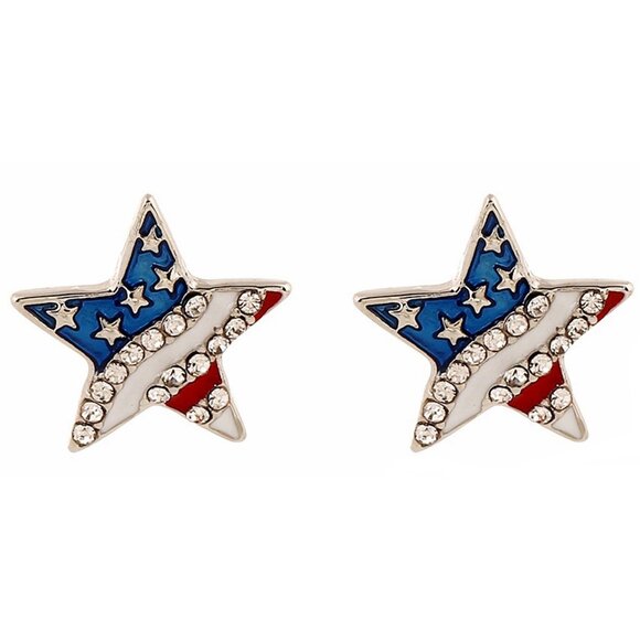 American Flag Enamel Crystal Stud Earrings Set Heart Star Shaped Earrings - Picture 3 of 4